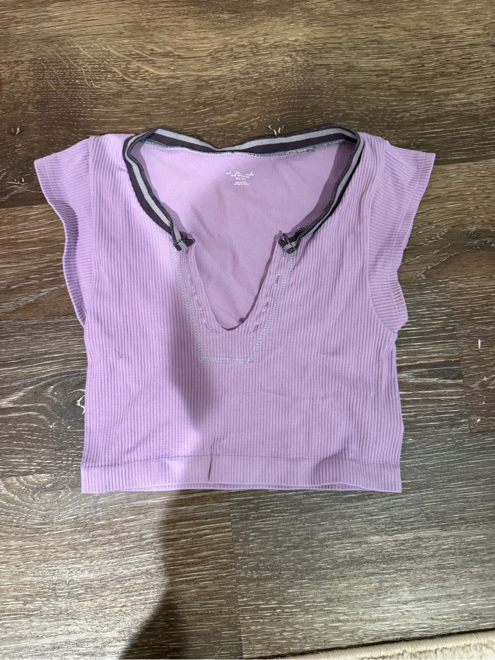 Urban Outfitters Lilac Ribbed V-Neck Crop Top with Black and Gray Trim